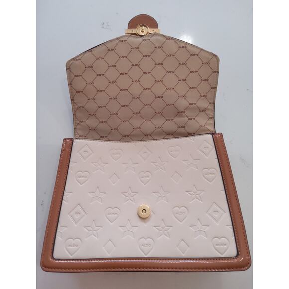 Chic Leather embossed Crossbody satchel Cream cognac Top handle classic luxury - Picture 10 of 12